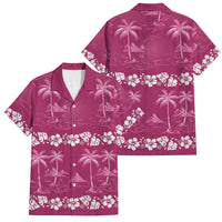 Pink Hawaii Palm Tree Hibiscus Family Matching Long Sleeve Bodycon Dress and Hawaiian Shirt Fantasy Summer Vibe LT01 Dad's Shirt - Short Sleeve Pink - Polynesian Pride