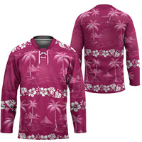 Pink Hawaii Palm Tree Hibiscus Hockey Jersey Fantasy Summer Vibe LT01 - Polynesian Pride