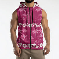 Pink Hawaii Palm Tree Hibiscus Sleeveless Zip Hoodie Fantasy Summer Vibe