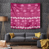 Pink Hawaii Palm Tree Hibiscus Tapestry Fantasy Summer Vibe