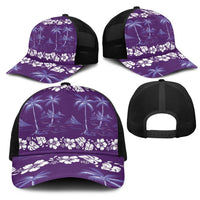 Purple Hawaii Palm Tree Hibiscus Mesh Trucker Cap Fantasy Summer Vibe LT01 - Polynesian Pride