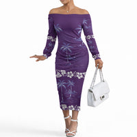 Purple Hawaii Palm Tree Hibiscus Off The Shoulder Long Sleeve Dress Fantasy Summer Vibe LT01 Women Purple - Polynesian Pride