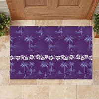 Purple Hawaii Palm Tree Hibiscus Rubber Doormat Fantasy Summer Vibe