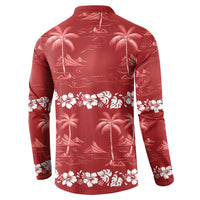 Red Hawaii Palm Tree Hibiscus Button Sweatshirt Fantasy Summer Vibe LT01 - Polynesian Pride
