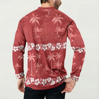 Red Hawaii Palm Tree Hibiscus Button Sweatshirt Fantasy Summer Vibe LT01 - Polynesian Pride