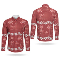 Red Hawaii Palm Tree Hibiscus Couples Matching Mermaid Dress and Long Sleeve Button Shirt Fantasy Summer Vibe LT01 - Polynesian Pride