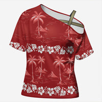 Red Hawaii Palm Tree Hibiscus Cross Shoulder Shirt Fantasy Summer Vibe LT01 Female Red - Polynesian Pride