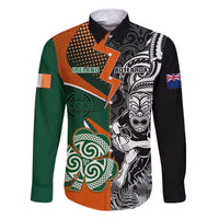 New Zealand and Ireland Rugby Family Matching Tank Maxi Dress and Hawaiian Shirt Silver Fern With Shamrock 2023 World Cup LT01 Dad's Shirt - Long Sleeve Art - Polynesian Pride