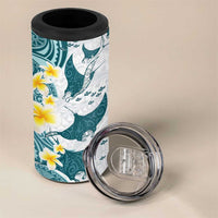 Maori Manta Ray Plumeria Teal 4 in 1 Can Cooler Tumbler