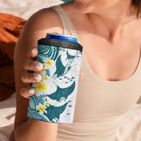 Maori Manta Ray Plumeria Teal 4 in 1 Can Cooler Tumbler