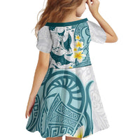 Maori Manta Ray Plumeria Teal Family Matching Off Shoulder Maxi Dress and Hawaiian Shirt LT01 - Polynesian Pride