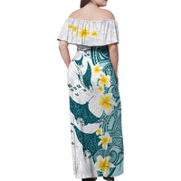 Maori Manta Ray Plumeria Teal Family Matching Off Shoulder Maxi Dress and Hawaiian Shirt LT01 - Polynesian Pride