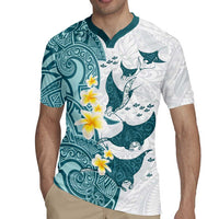 Maori Manta Ray Plumeria Teal Rugby Jersey