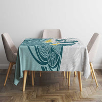 Maori Manta Ray Plumeria Teal Tablecloth
