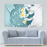 Maori Manta Ray Plumeria Teal Tapestry