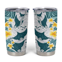Maori Manta Ray Plumeria Teal Tumbler Cup