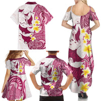Maori Manta Ray Plumeria Royal Pink Family Matching Summer Maxi Dress and Hawaiian Shirt LT01 - Polynesian Pride