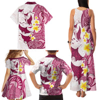 Maori Manta Ray Plumeria Royal Pink Family Matching Tank Maxi Dress and Hawaiian Shirt