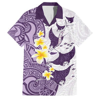 Maori Manta Ray Plumeria Deep Purple Family Matching Long Sleeve Bodycon Dress and Hawaiian Shirt LT01 Dad's Shirt - Short Sleeve Purple - Polynesian Pride