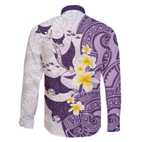 Maori Manta Ray Plumeria Deep Purple Family Matching Mermaid Dress and Hawaiian Shirt