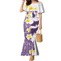 Maori Manta Ray Plumeria Deep Purple Family Matching Mermaid Dress and Hawaiian Shirt