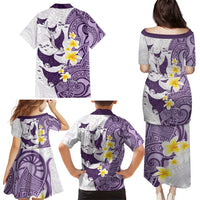 Maori Manta Ray Plumeria Deep Purple Family Matching Puletasi and Hawaiian Shirt