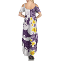 Maori Manta Ray Plumeria Deep Purple Family Matching Summer Maxi Dress and Hawaiian Shirt LT01 - Polynesian Pride