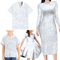 Plumeria Floral White Sunday Family Matching Long Sleeve Bodycon Dress and Hawaiian Shirt LT01 - Polynesian Pride