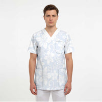 Plumeria Floral White Sunday Scrub Top - Polynesian Pride