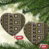 Fiji Masi Tapa Pattern Yellow Ceramic Ornament - Polynesian Pride