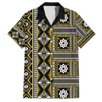 Fiji Masi Tapa Pattern Yellow Family Matching Off Shoulder Maxi Dress and Hawaiian Shirt - Polynesian Pride