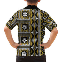 Fiji Masi Tapa Pattern Yellow Family Matching Off Shoulder Short Dress and Hawaiian Shirt - Polynesian Pride