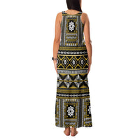 Fiji Masi Tapa Pattern Yellow Family Matching Tank Maxi Dress and Hawaiian Shirt - Polynesian Pride