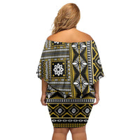 Fiji Masi Tapa Pattern Yellow Off Shoulder Short Dress - Polynesian Pride