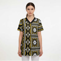 Fiji Masi Tapa Pattern Yellow Scrub Top - Polynesian Pride