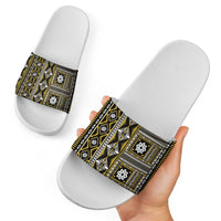 Fiji Masi Tapa Pattern Yellow Slide Sandals - Polynesian Pride