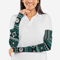 Fiji Masi Tapa Pattern Teal Arm Sleeves - Polynesian Pride