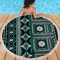 Fiji Masi Tapa Pattern Teal Beach Blanket - Polynesian Pride