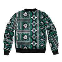 Fiji Masi Tapa Pattern Teal Bomber Jacket - Polynesian Pride
