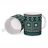Fiji Masi Tapa Pattern Teal Ceramic Mug - Polynesian Pride