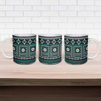 Fiji Masi Tapa Pattern Teal Ceramic Mug - Polynesian Pride