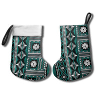 Fiji Masi Tapa Pattern Teal Christmas Stocking - Polynesian Pride