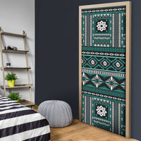 Fiji Masi Tapa Pattern Teal Door Cover - Polynesian Pride