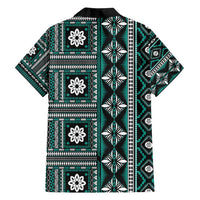 Fiji Masi Tapa Pattern Teal Family Matching Off Shoulder Maxi Dress and Hawaiian Shirt - Polynesian Pride