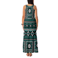 Fiji Masi Tapa Pattern Teal Family Matching Tank Maxi Dress and Hawaiian Shirt - Polynesian Pride