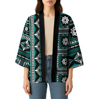 Fiji Masi Tapa Pattern Teal Kimono - Polynesian Pride