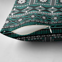 Fiji Masi Tapa Pattern Teal Pillow Cover - Polynesian Pride