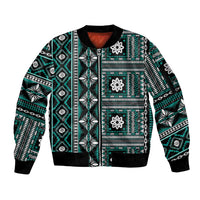 Fiji Masi Tapa Pattern Teal Sleeve Zip Bomber Jacket - Polynesian Pride