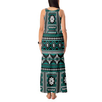 Fiji Masi Tapa Pattern Teal Tank Maxi Dress - Polynesian Pride
