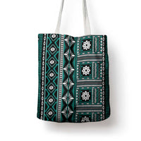 Fiji Masi Tapa Pattern Teal Tote Bag - Polynesian Pride